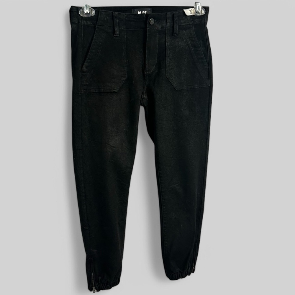 PAIGE Mayslie Black Cropped Coated Moto Jogger style pants Black Fog size 26